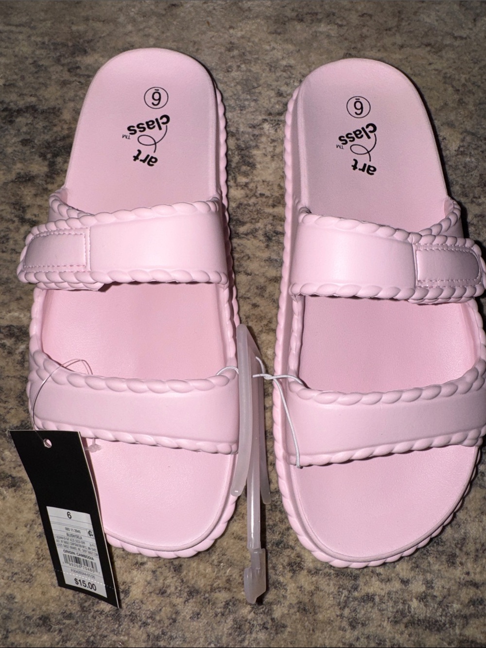 art class Light Pink Braided Double-Strap Slide Sandals - Women